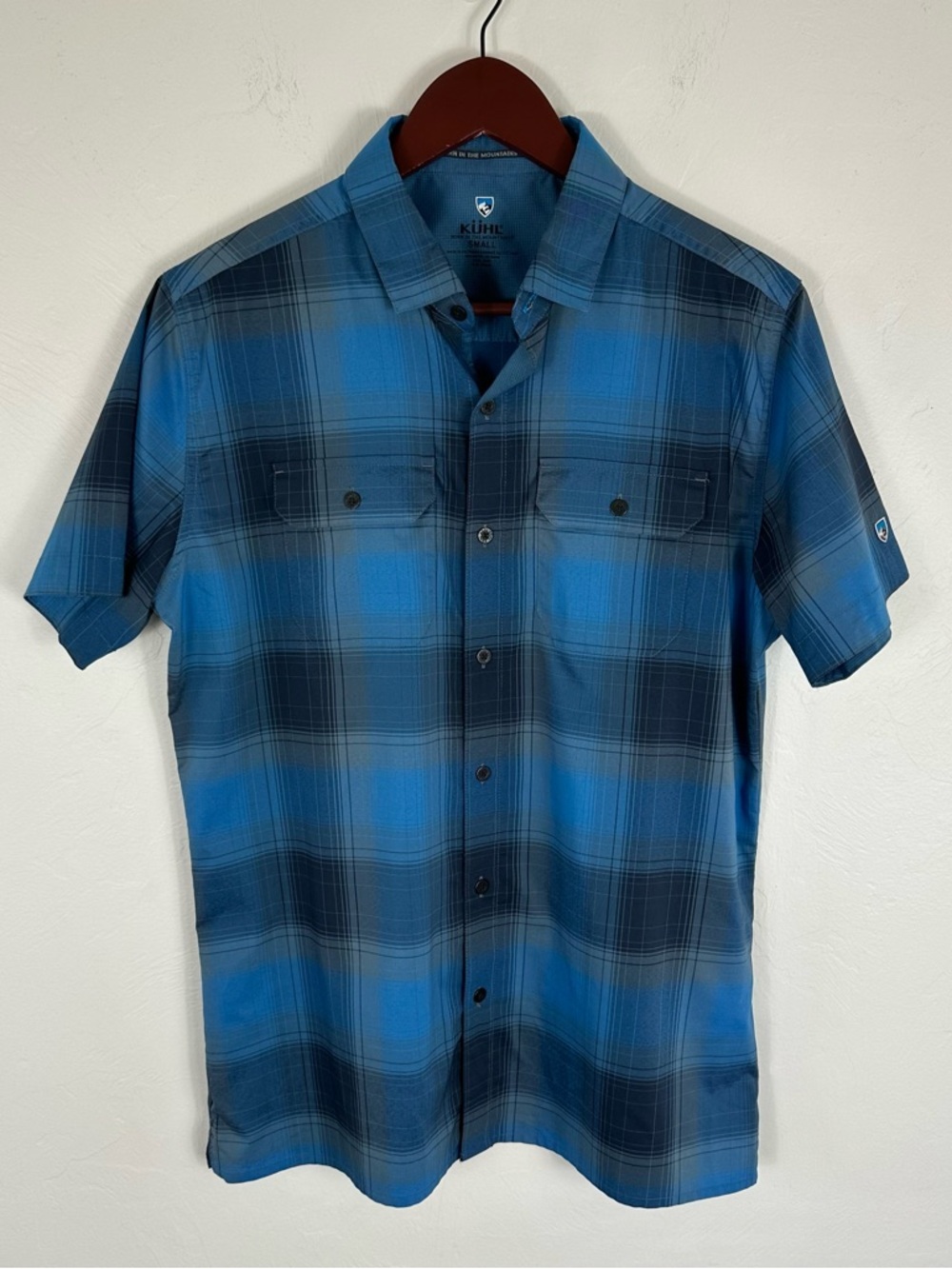 Kuhl Blue Plaid Short-Sleeve Button-Down Shirt S
